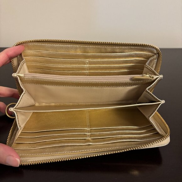 Coach Audrey Perforated C Gold Metallic Zip Around Accordion Wallet - Picture 6 of 8